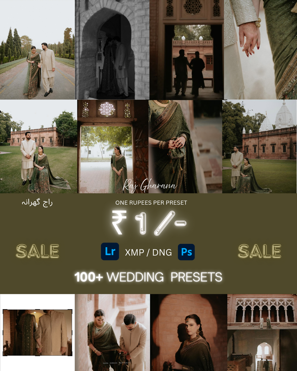 RAJ GHARANA OLIVE PRESETS ( WEDDING &PRE WEDDING )